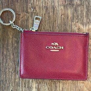 Coach Red Cherry Leather card holder, gold hardware Keychain